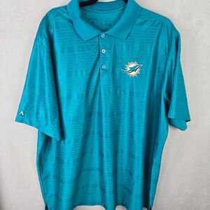 Antigua Miami Dolphins‎ Mens XXL Aqua Teal Striped Performance Polo Shirt NFL